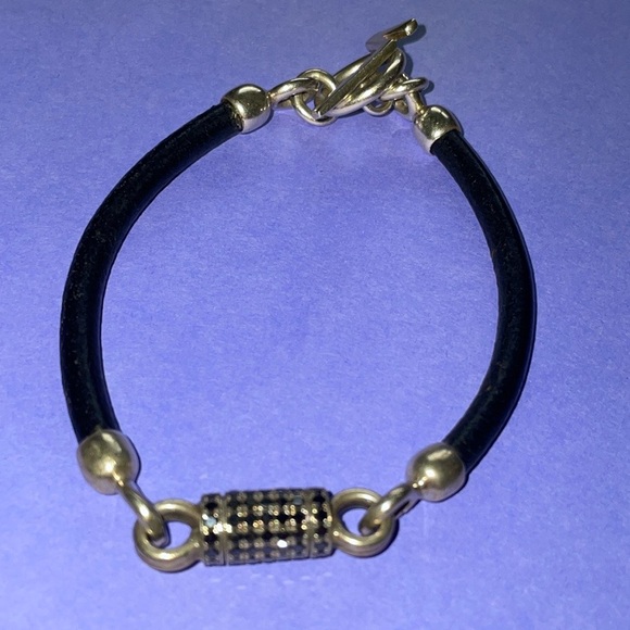 Versani Vintage Round Leather & Silver Bracelet w/ Black Swarovski Crystals - Picture 2 of 5